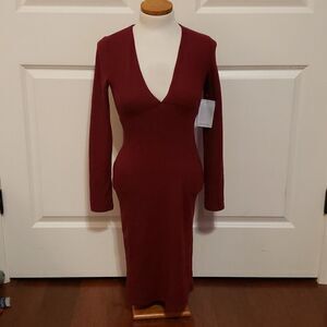 𝅺Velvet Torch Womens Dark Red V-Cut Bodycon Dress Size Small NWT
